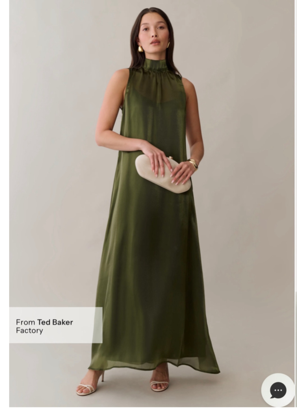 Women's CAARA Alette Dress Olive Green High Neck Sleeveless Maxi Dress Size L
